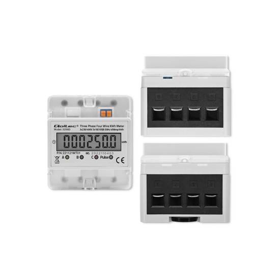 Licznik zużycia energii na szynę DIN trójfazowy 400V LCD 4P Qoltec 50900