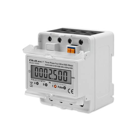 Licznik zużycia energii na szynę DIN trójfazowy 400V LCD 4P Qoltec 50900