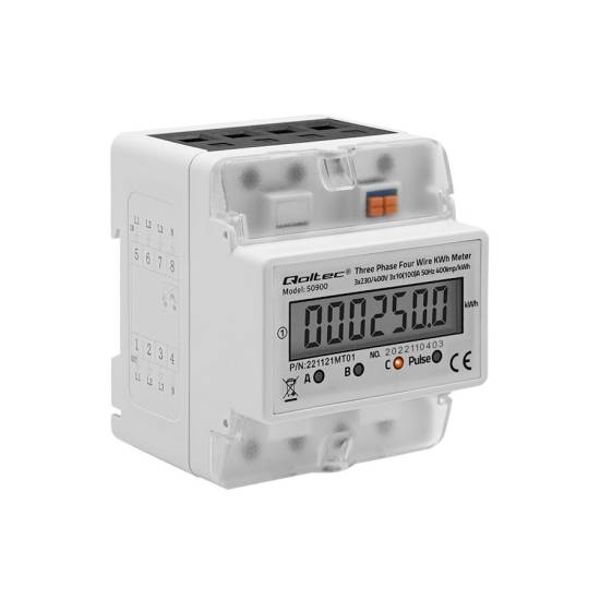Licznik zużycia energii na szynę DIN trójfazowy 400V LCD 4P Qoltec 50900
