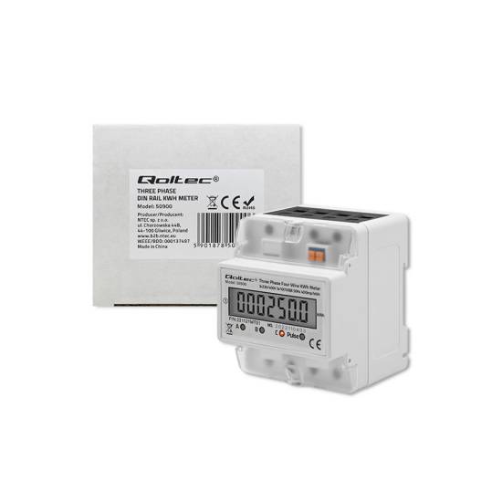 Licznik zużycia energii na szynę DIN trójfazowy 400V LCD 4P Qoltec 50900