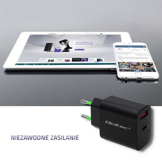 Ładowarka USB A i USB C PowerDelivery QC3.0 18W Qoltec 51713