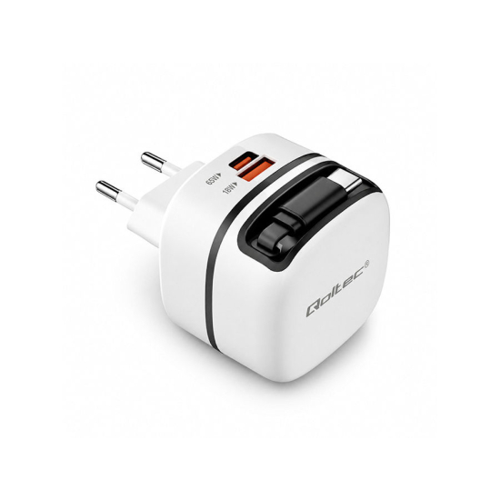 Ładowarka sieciowa GaN USB-C 65W 5-20V 3-3.25A Super Fast wysuwany kabel Qoltec 51784