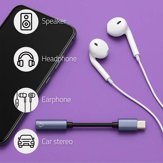Adapter USB-C -> mini jack Qoltec 51786
