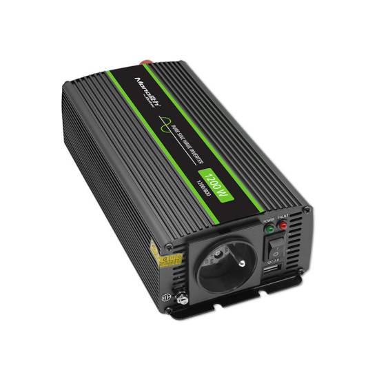 Przetwornica napięcia Monolith 600W / 1200W 12V na 230V Czysty Sinus Qoltec 51933