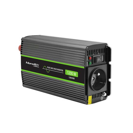 Przetwornica napięcia Monolith 600W / 1200W 12V na 230V Czysty Sinus Qoltec 51933