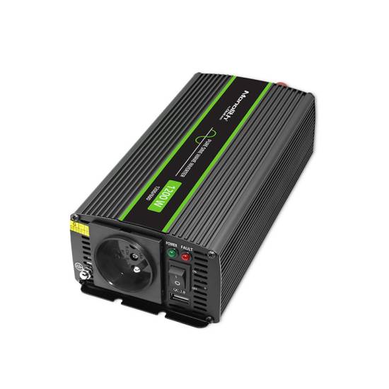 Przetwornica napięcia Monolith 600W / 1200W 12V na 230V Czysty Sinus Qoltec 51933