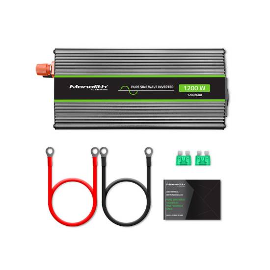 Przetwornica napięcia Monolith 600W / 1200W 12V na 230V Czysty Sinus Qoltec 51933
