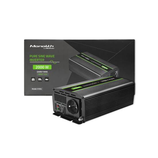 Przetwornica napięcia Monolith 1000W / 2000W 12V na 230V Czysty Sinus Qoltec 51934