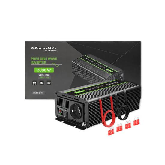 Przetwornica napięcia Monolith 1000W / 2000W 12V na 230V Czysty Sinus Qoltec 51934