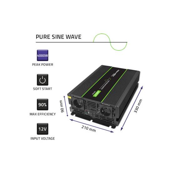 Przetwornica napięcia Monolith 2000W / 4000W 12V na 230V Czysty Sinus Qoltec 51935