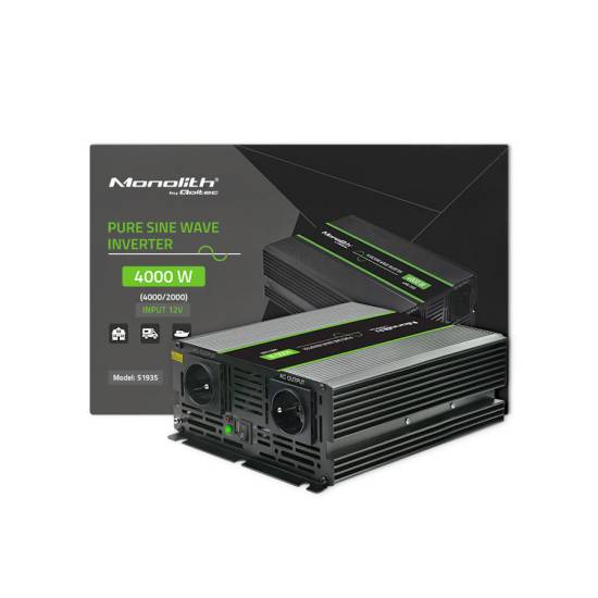 Przetwornica napięcia Monolith 2000W / 4000W 12V na 230V Czysty Sinus Qoltec 51935