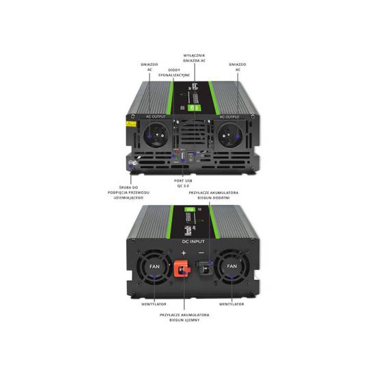 Przetwornica napięcia Monolith 2000W / 4000W 12V na 230V Czysty Sinus Qoltec 51935