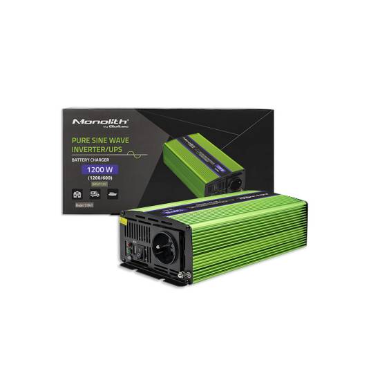 Przetwornica napięcia z ładowaniem baterii Monolith 600W / 1200W 12V na 230V Czysty Sinus Qoltec 51941