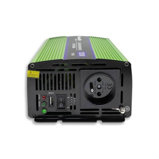 Przetwornica napięcia z ładowaniem baterii Monolith 600W / 1200W 12V na 230V Czysty Sinus Qoltec 51941