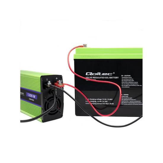 Przetwornica napięcia z ładowaniem baterii Monolith 600W / 1200W 12V na 230V Czysty Sinus Qoltec 51941