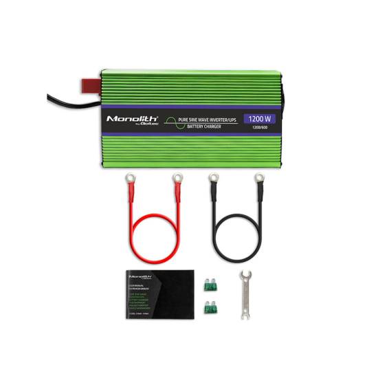 Przetwornica napięcia z ładowaniem baterii Monolith 600W / 1200W 12V na 230V Czysty Sinus Qoltec 51941