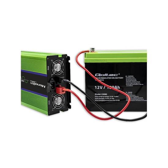 Przetwornica napięcia z ładowaniem baterii Monolith 2000W / 4000W 12V na 230V Czysty Sinus Qoltec 51943