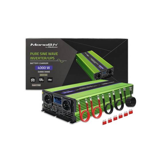 Przetwornica napięcia z ładowaniem baterii Monolith 2000W / 4000W 12V na 230V Czysty Sinus Qoltec 51943