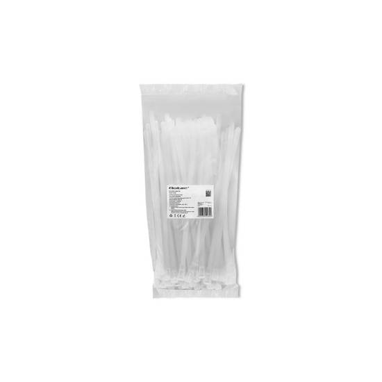 Opaski zaciskowe wielorazowe 100szt 7.2*250mm Nylon66 UV białe Qoltec 52230