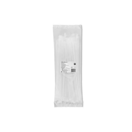Opaski zaciskowe wielorazowe 100szt 7.2*300mm Nylon66 UV białe Qoltec 52232