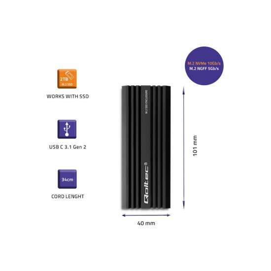 Obudowa SSD M.2 NVMe/SATA USB C 10Gbps Qoltec 52270