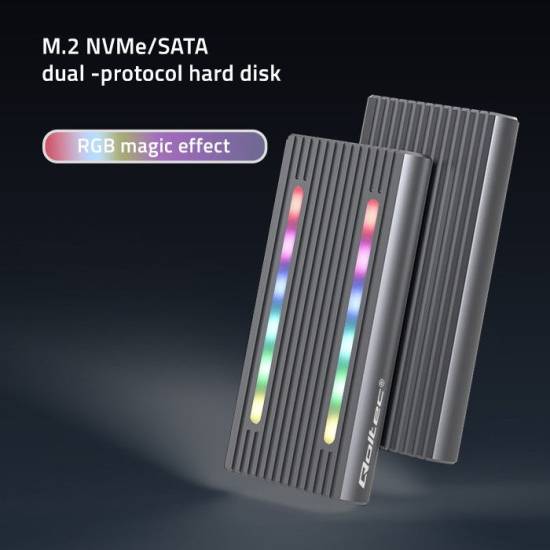Obudowa SSD M.2 NVMe/SATA USB C 10Gbps RGB LED Qoltec 52272