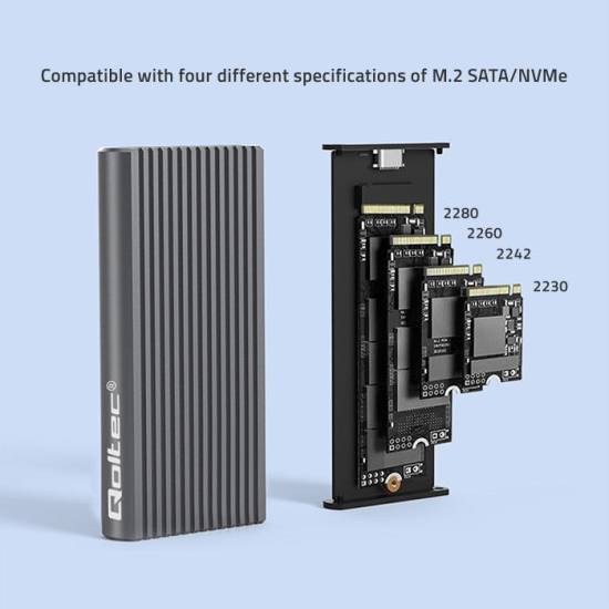 Obudowa SSD M.2 NVMe/SATA USB C 10Gbps RGB LED Qoltec 52272