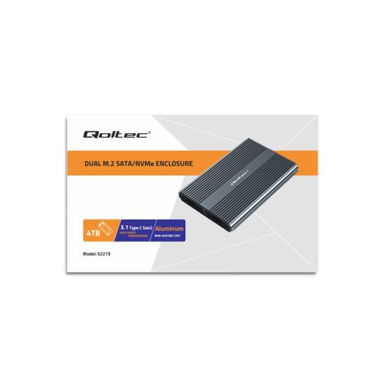Obudowa SSD 2x M.2 NVMe/SATA USB-C 10Gbps Qoltec 52273