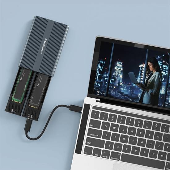 Obudowa SSD 2x M.2 NVMe/SATA USB-C 10Gbps Qoltec 52273