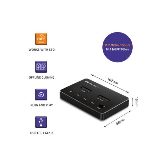 Stacja dokująca USB-C dyski 2x M.2 NVMe 2TB Qoltec 52274
