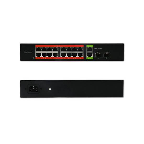 Switch x16 10/100/1000Mbps RJ45 Uplink x2 SFP x2 PoE 250W Qoltec 52292