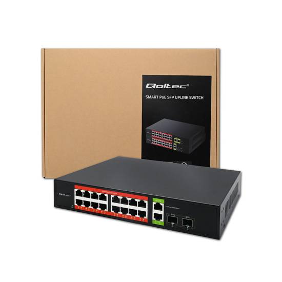 Switch x16 10/100/1000Mbps RJ45 Uplink x2 SFP x2 PoE 250W Qoltec 52292
