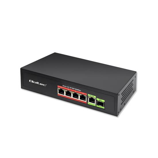 Switch x5 10/100/1000Mbps x1 SFP POE 65W Qoltec 52296