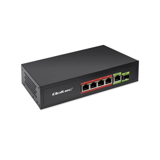Switch x5 10/100/1000Mbps x1 SFP POE 65W Qoltec 52296