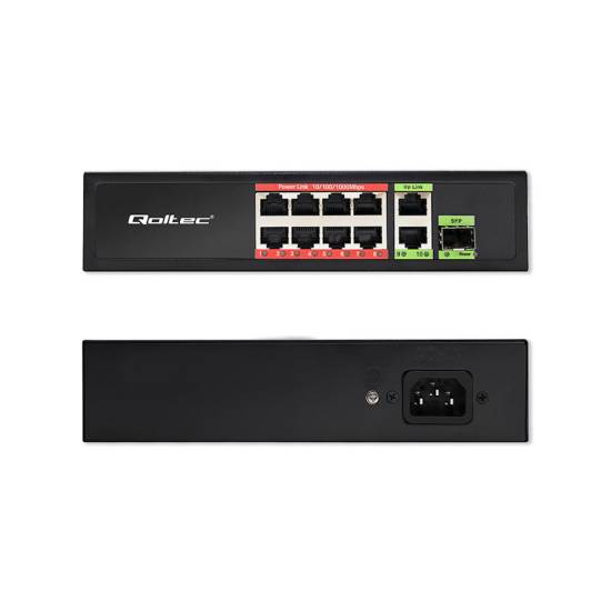 Switch x10 10/100/1000Mbps x1 SFP POE 120W Qoltec 52297