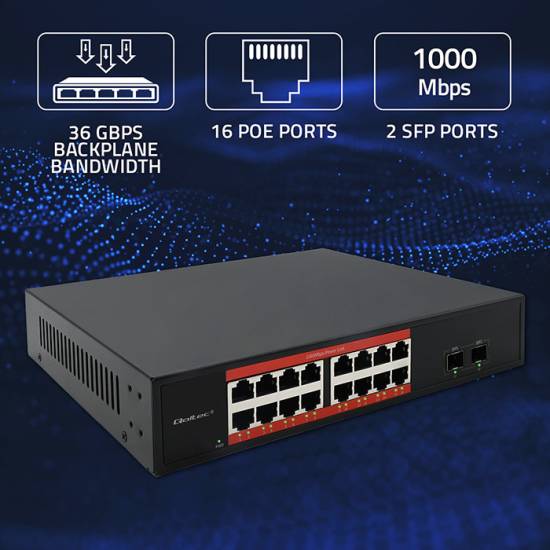 Switch x16 10/100/1000Mbps x2 SFP Qoltec 52364