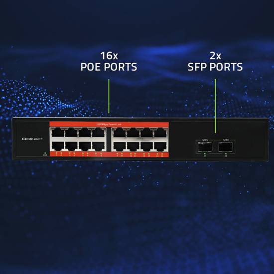 Switch x16 10/100/1000Mbps x2 SFP Qoltec 52364