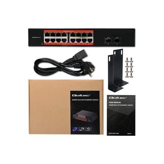 Switch x16 10/100/1000Mbps x2 SFP Qoltec 52364