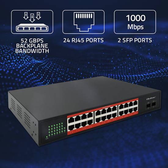 Switch x24 10/100/1000Mbps x2 SFP Qoltec 52365