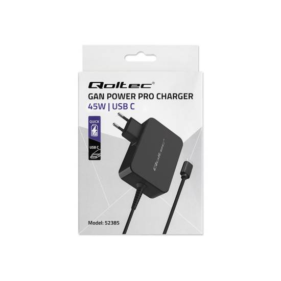 Ładowarka sieciowa GaN USB-C 45W 5-20V 2.25-3A Qoltec 52385