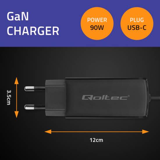Ładowarka sieciowa GaN USB-C 90W 5-20V 3-4.5A Super Fast Qoltec 52420