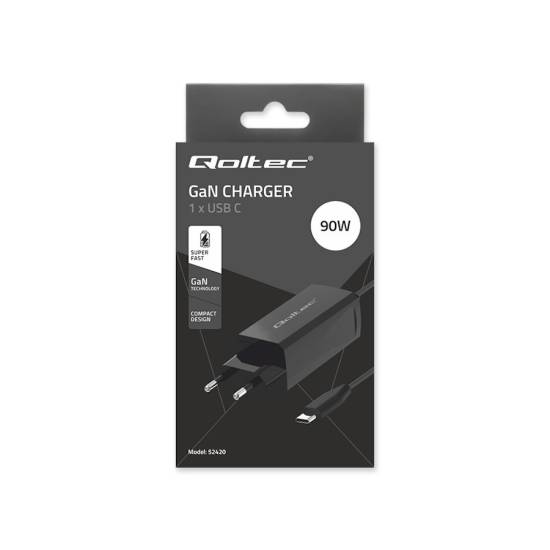 Ładowarka sieciowa GaN USB-C 90W 5-20V 3-4.5A Super Fast Qoltec 52420