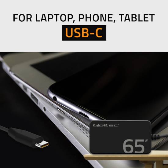 Ładowarka sieciowa GaN USB-C 65W 5-20V 3.25A PD Super Fast SLIM Qoltec 52421