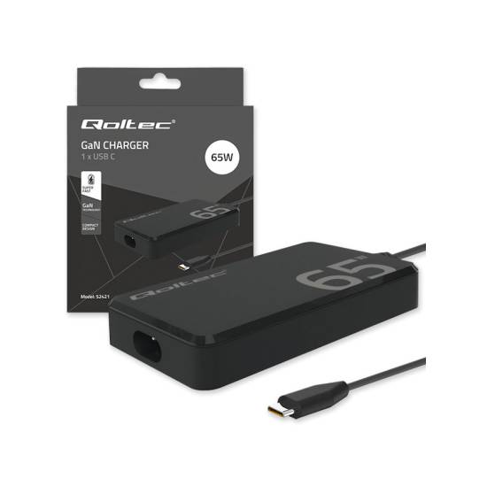 Ładowarka sieciowa GaN USB-C 65W 5-20V 3.25A PD Super Fast SLIM Qoltec 52421