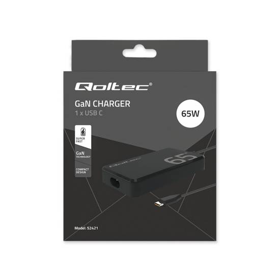 Ładowarka sieciowa GaN USB-C 65W 5-20V 3.25A PD Super Fast SLIM Qoltec 52421