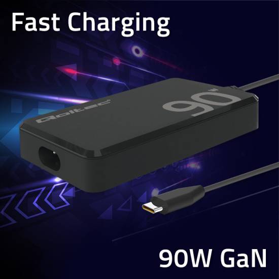 Ładowarka sieciowa GaN USB-C 90W 5-20V 4.5A PD Super Fast SLIM Qoltec 52422