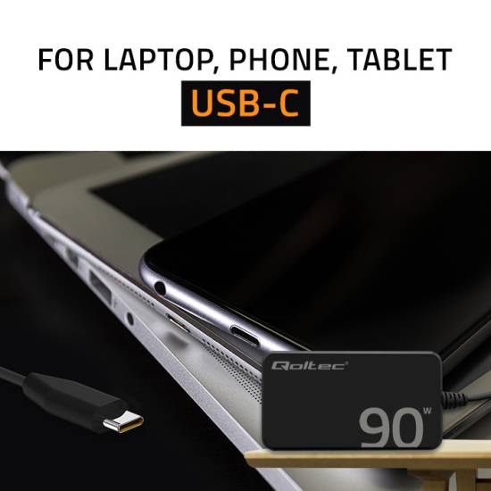 Ładowarka sieciowa GaN USB-C 90W 5-20V 4.5A PD Super Fast SLIM Qoltec 52422