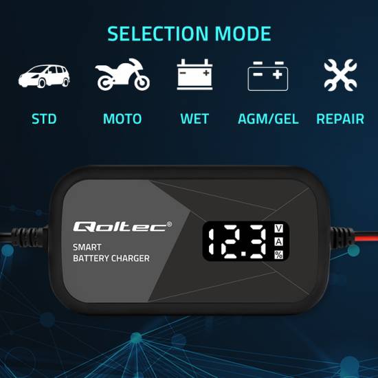 Ładowarka mikroprocesorowa 12V 2A z funkcją regeneracji ogniw do akumulatora AGM GEL Qoltec 52492