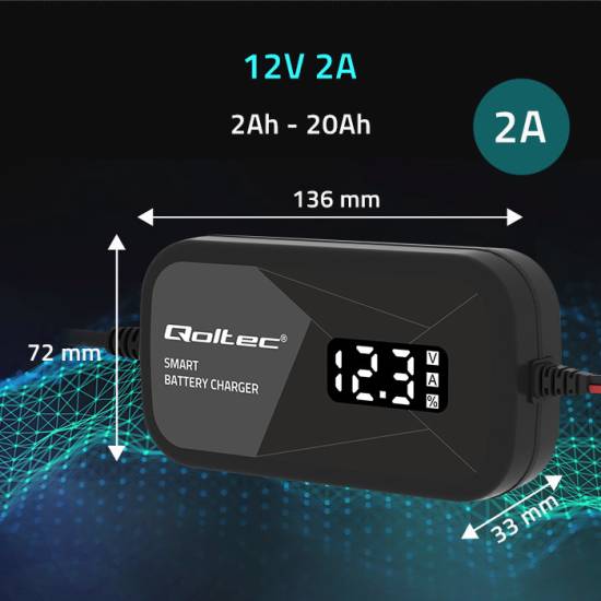 Ładowarka mikroprocesorowa 12V 2A z funkcją regeneracji ogniw do akumulatora AGM GEL Qoltec 52492