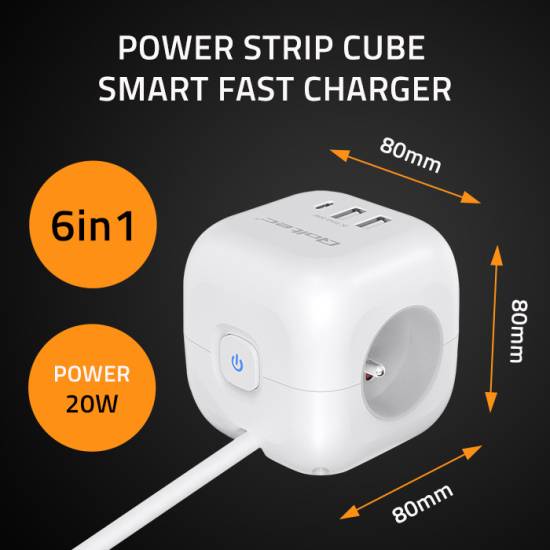 Listwa zasilająca 3-gniazda 2x USB 1x USB-C kostka kabel 2m Qoltec 52547